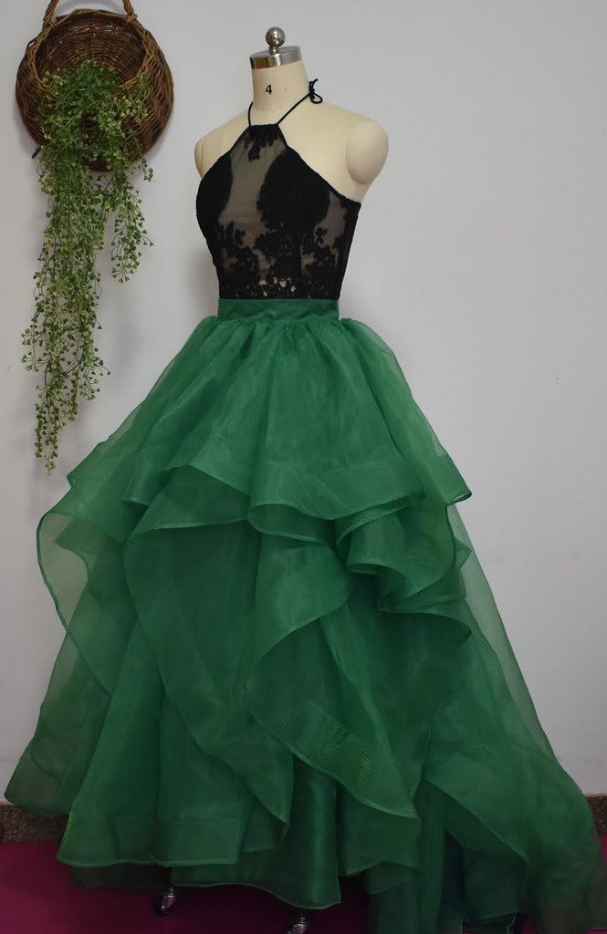 Women Long Ball Maxi Wedding Skirt Bridal Skirt with Train Party Prom Skirt (XL, Green)