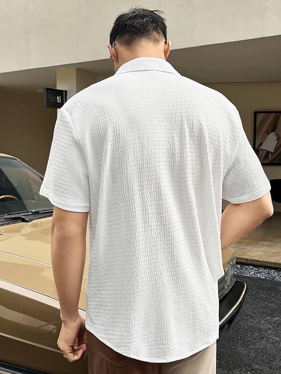 Image of GRECIILOOKS Men's Polycotton Shirt |Stylish Casual Regular Fit Shirts | Textured Half Sleeve | Slim Fit | Business & Meeting Ready (Available in Plus Size)