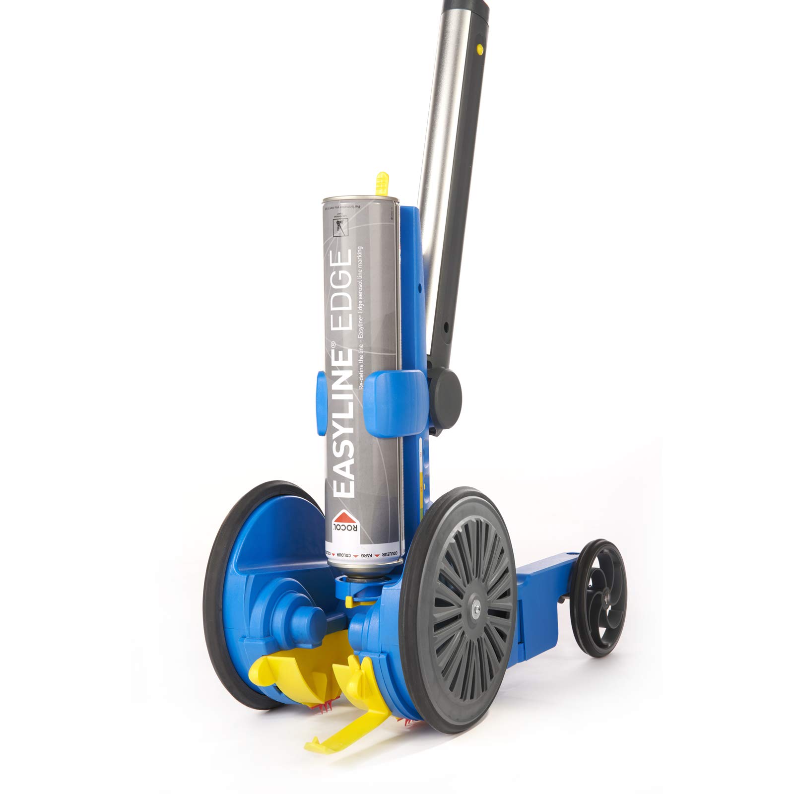 DEWEPRO Markier-Set: 6x ROCOL EASYLINE EDGE weiß + Markiergerät/Markierwagen Airblow Applikator - Farbe: weiß - Linienmarkierung - Linienmarkierfarbe - Linienmarkierungsspray inkl. 6 St SingleScrubs