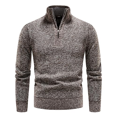 Men's Pullover Sweaters Knit Textured Long Sleeve Sweaters Turtle-Neck Quarter Zip Slim Tops Winter Trendy Plain Tops