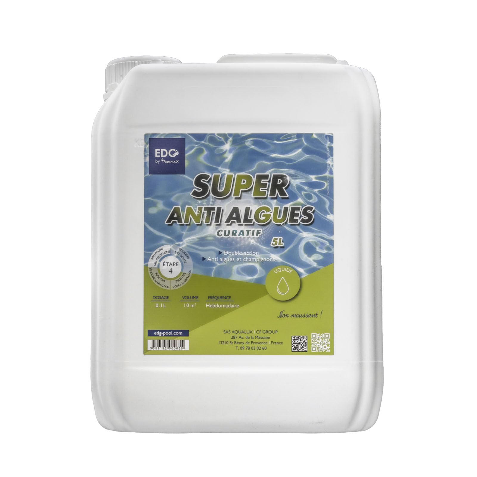 EDG - Super Anti Algues Piscine - Action Curative Anti Eau Verte et Eau Trouble - Effet Algicide - Bidon 5 litres - EDG by AQUALUX International