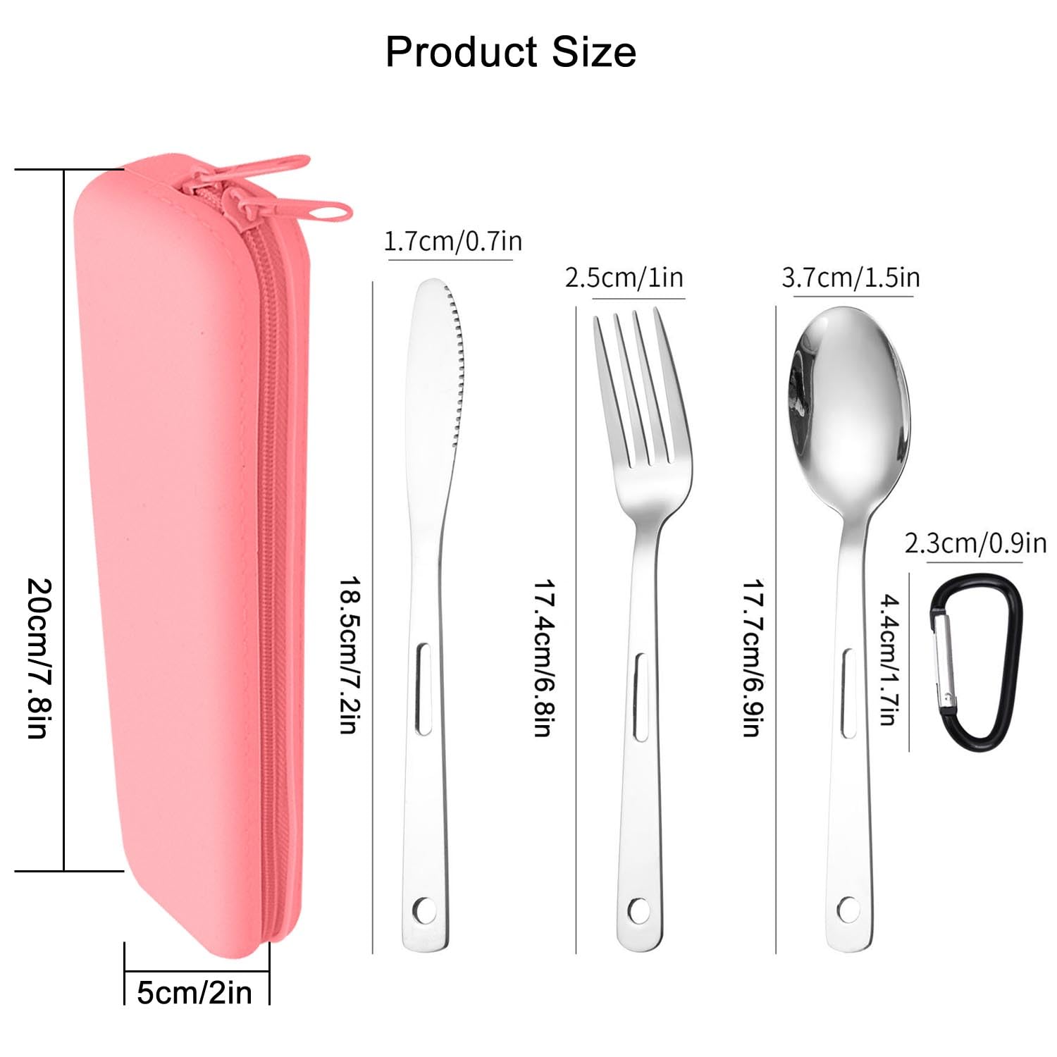 DMDFAN Travel Utensils Set with Silicone Case, Portable Silverware Set for Work Lunch Camping Picnic, Stainless Steel Reusable Travel Cutlery Set, Easy to Clean (Pink)