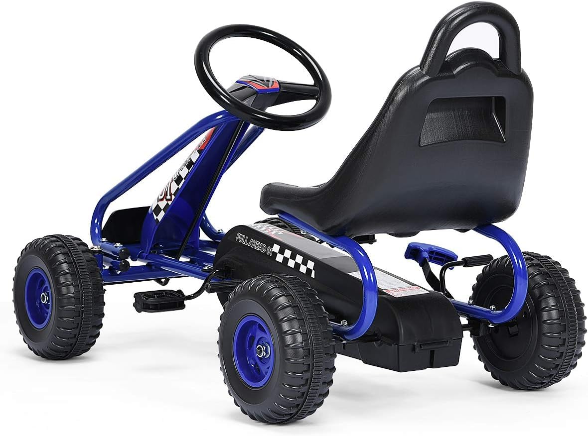 RELAX4LIFE Go Kart para Niños con Freno de Mano y Asiento Ajustable, Coche de Pedales con Ruedas Antideslizantes para Niños 3-6 Años, Carga 30kg (Azul)