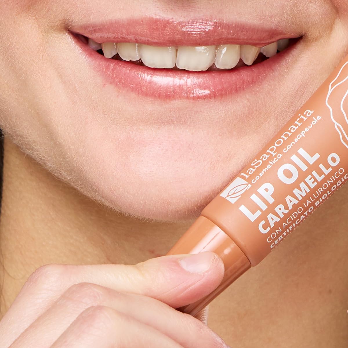 La Saponaria | Organic Hot Nude Caramel Lip Oil 12 ml, Plumping and Nourishing Lip Oil with Hyaluronic Acid, Lip Oil with Mirror Gloss Effect, Can Also Be Used as Lip Mask or Lip Mask - 4