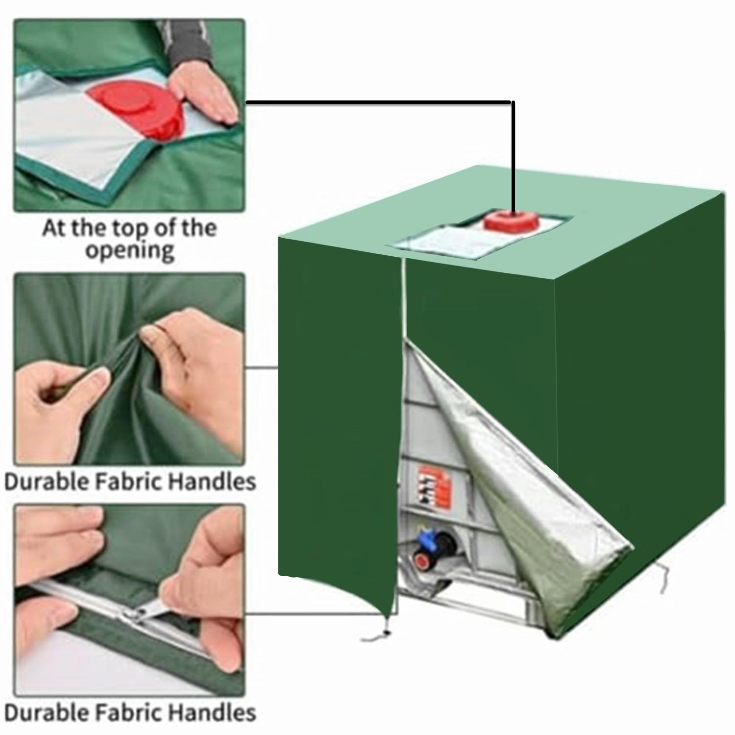 Bache pour Cuve 1000 l, Bâche de Protection Solaire pour réservoir d'eau de Pluie IBC, Anti-poussière Anti-UV, Housse de Protection, bâche de Protection 116 x 100 x 120 cm, Vert