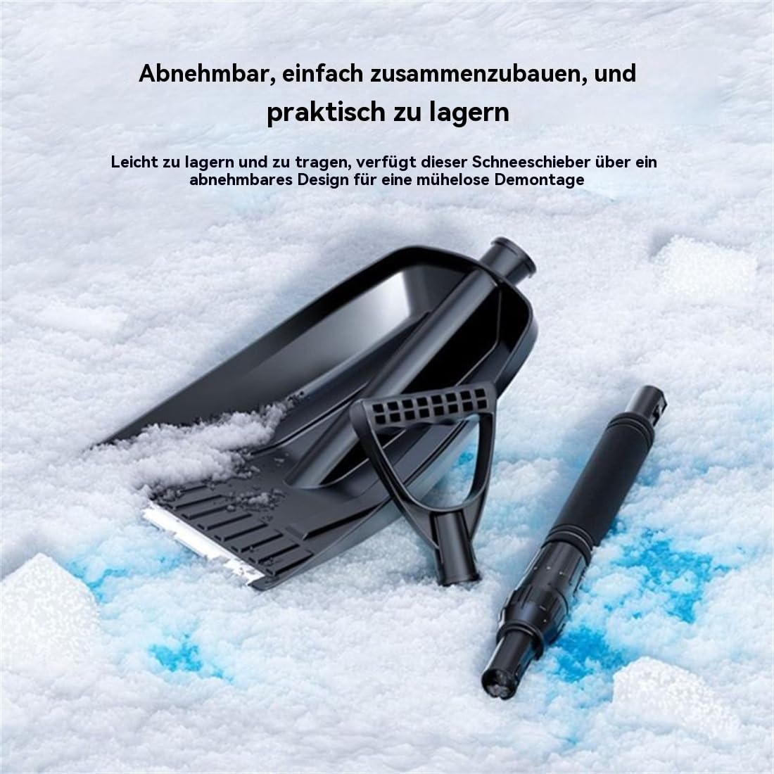 3-in-1 Edelstahl Schneeschaufel abnehmbar – Klappbare Schneeschippe mit Eiskratzer & Besen, kompakt für Auto, Winter, Outdoor, Camping, Notfall