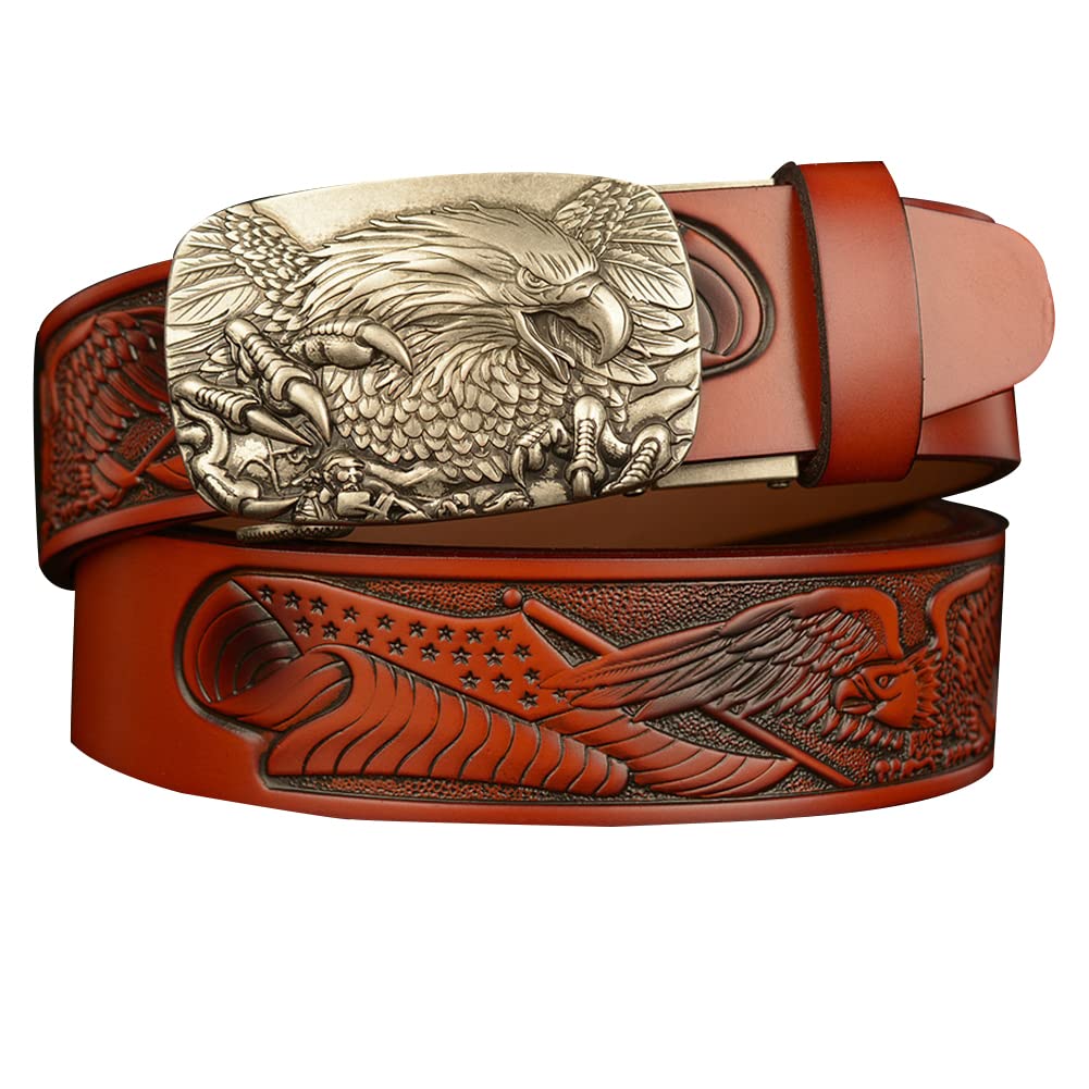 BDAYEK Men's Belt Men's Sliding Ratchet Belt Genuine Leather Automatic Buckle Engraved Plate(E,120Cm/47Inch)