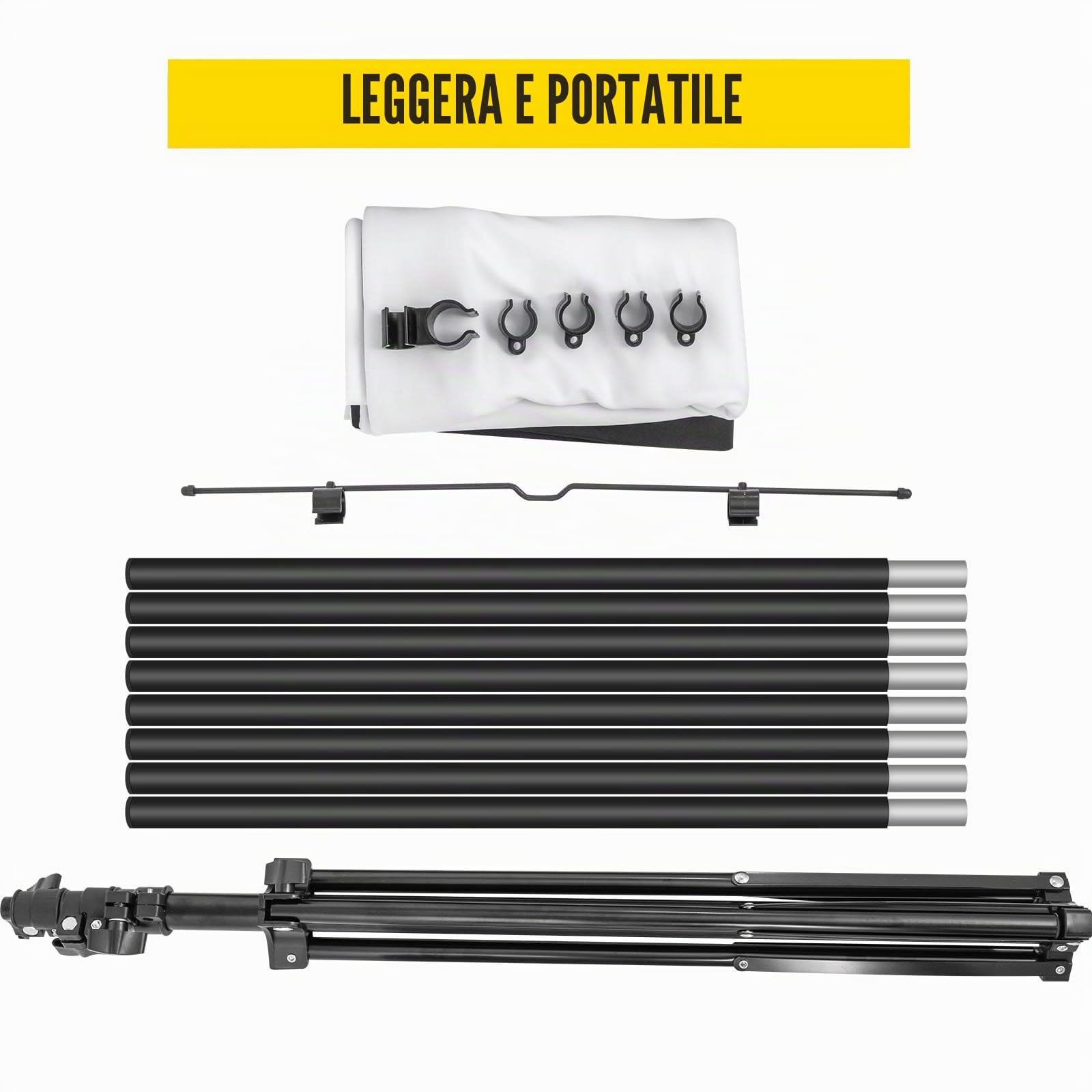 VEVOR Schermo Cinematografico per Esterni, 254cm, HD 16:9 Schermo del Proiettore Portatile con Supporto Treppiede in Alluminio, Grandangolo di 160 Gradi, per Casa, Cattedrale, Bianco