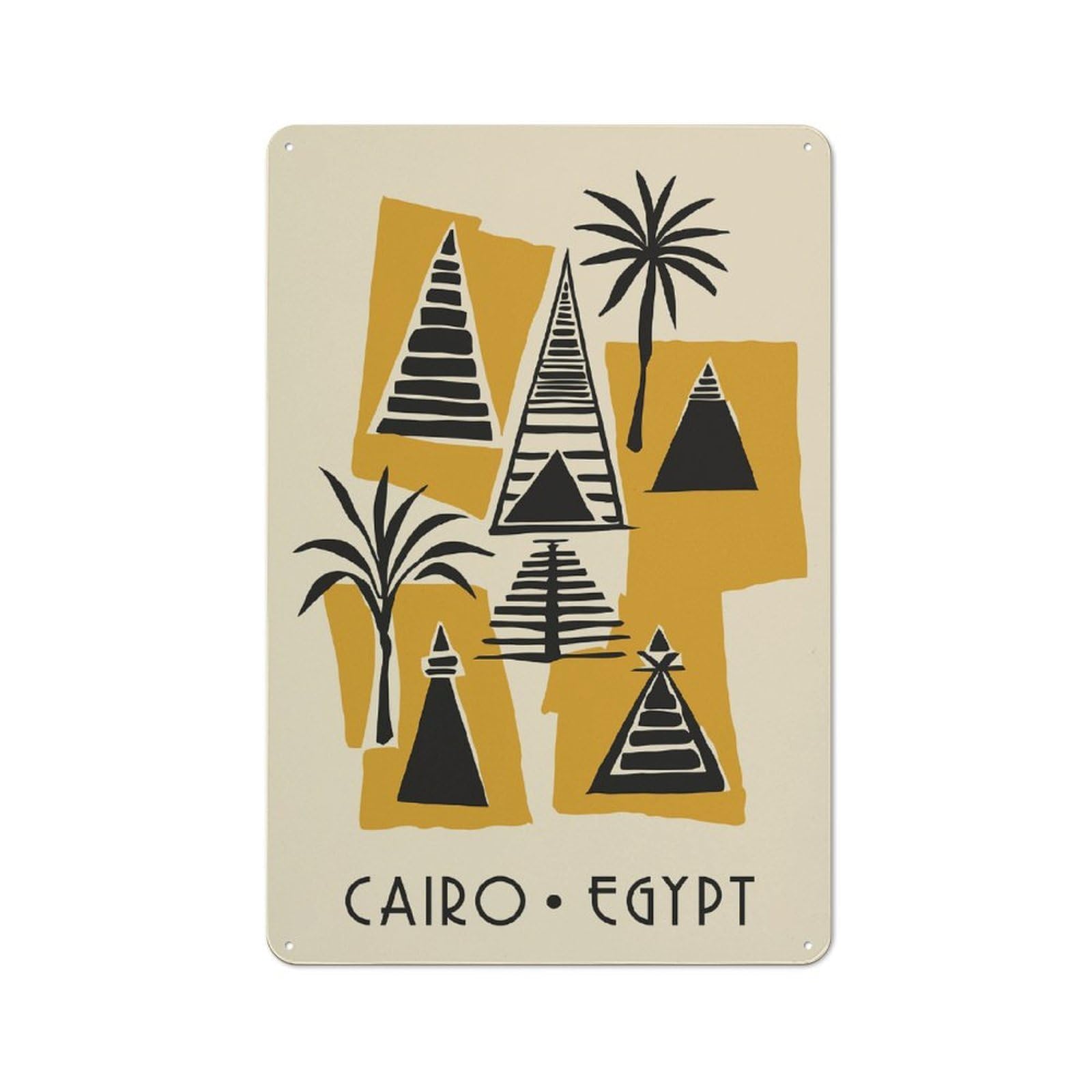 Junmoney Style-18 Decorative Metal Sign With Cairo Egypt Pyramids Art Print Design 30X20cm, Cosy Cafe Wall Decor For Kitchen, Cafe, Pantry Or Dining Room