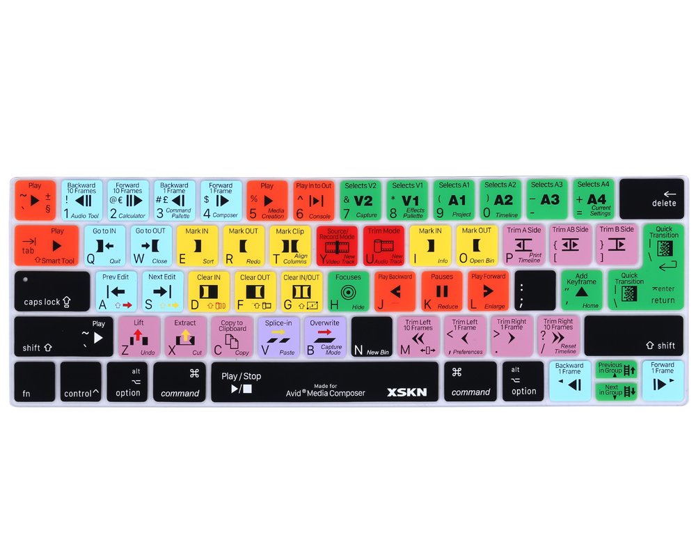 XSKN Avid Media Composer Shortcut Silicone Keyboard Skin Cover for Touch Bar Models MacBook Pro 13