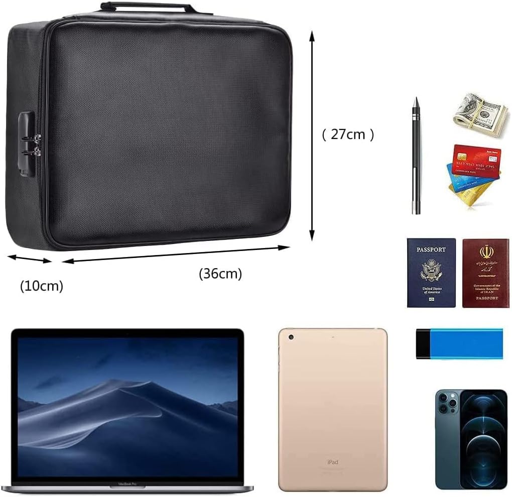 Fireproof Large Capacity File Bag Document Storage Box with Code Lock, Waterproof Multi-Layer Safe Organizer Bag for Important Documents, Passport, Certificates and Valuables (Silver)