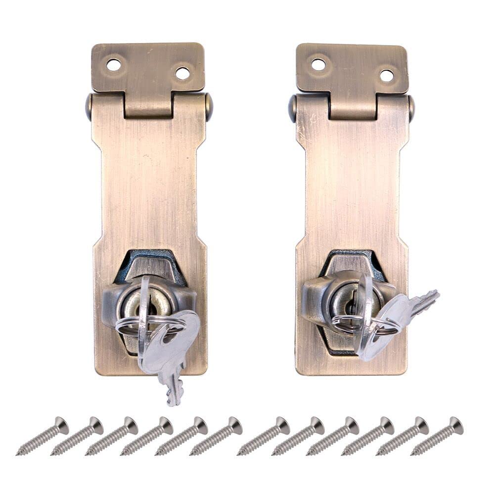 Hsthe Sea Bronze Pack Of 2 Door Lock Lock Hasp Metal Door Bolt Lock Buckle Vintage Door Lock Drawer Locker Cabinet Lock Home Lock With Padlock And Key,