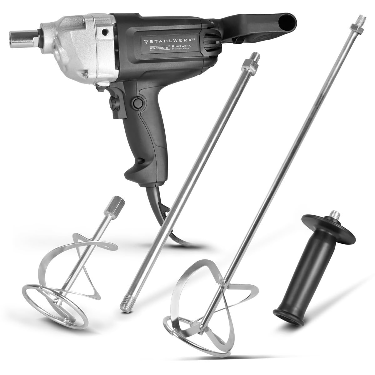 STAHLWERK Agitador de mortero con 1.000 W - Agitador RW-1000 ST con 550 rpm y batidor adicional, agitador eléctrico de hormigón con giro a la derecha y a la izquierda, control de velocidad