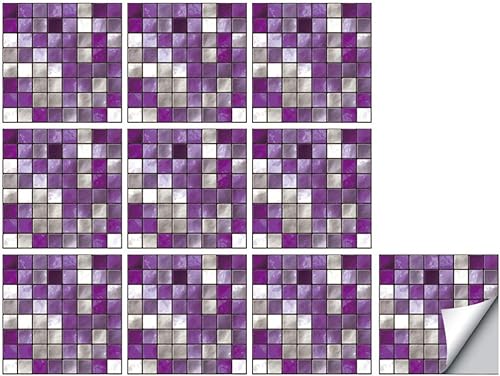 IMIKEYA 10 calcomanías 3D para azulejos de mosaico autoadhesivos, removibles, papel tapiz decorativo de PVC, calcomanías cuadradas para cocina y