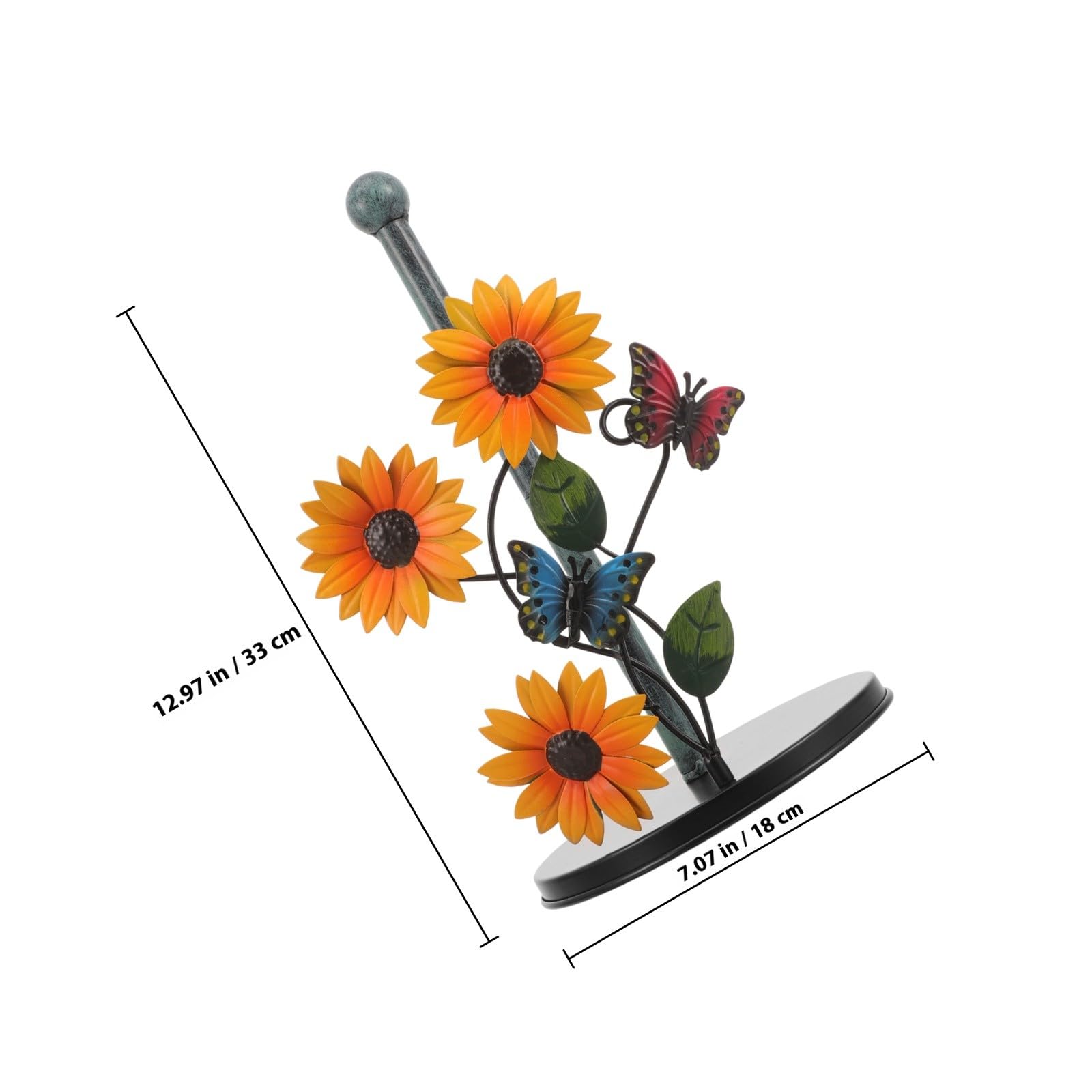 Mobestech Portarotolo da Cucina in Metallo Stile Girasole Farfalle, Porta Carta Verticale Robusto e Decorativo per Soggiorno, Sala da Pranzo e Cucina, Supporto Portasciugamani Artistico