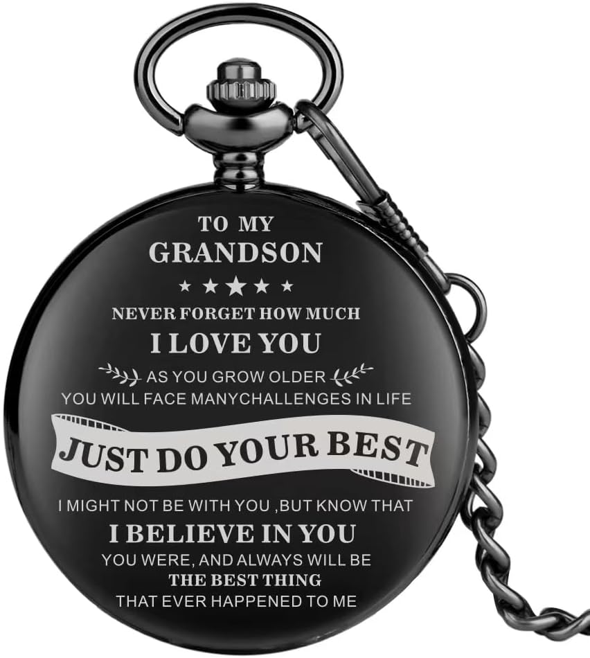 Udaney to My Grandson Pocket Watch Gifts for Grandson Best Gifts for Him Birthday Gifts from Grandpa, Graduation Present for Men，Engraved Pocket Watch with Box for Men