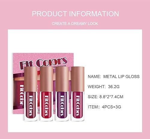 Miniatura 8 de Juego de lápices labiales con purpurina de 4 colores de diamante brillante, kit de larga duración, morado rojo mate a brillo brillante líquido