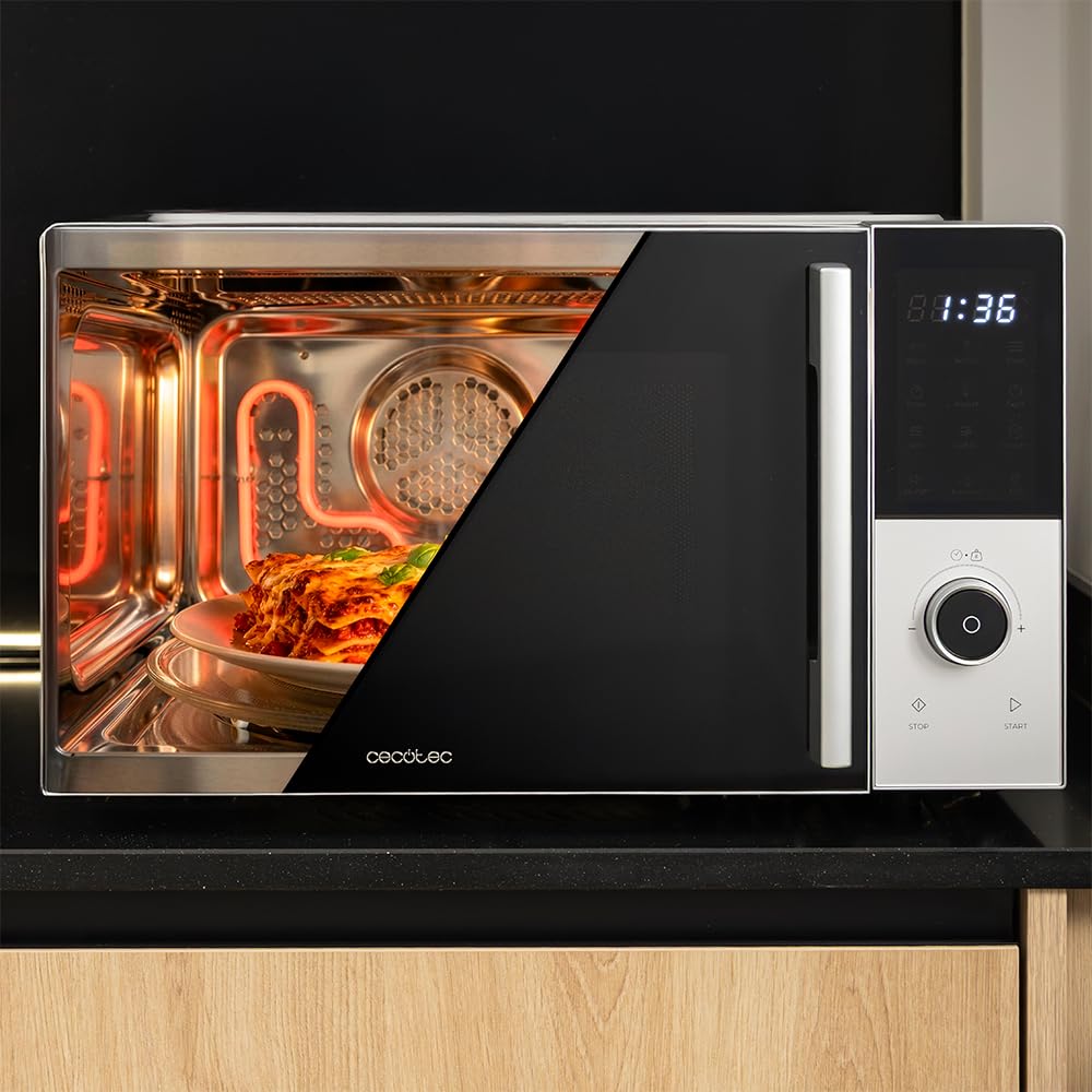 Cecotec Microonde Digitale con Grill 25L Proclean 2500. 850W, Grill 1200W, Convezione 2200W, 8 Programmi, 5 Livelli di Potenza, Piatto 315mm, Timer 60m, Sicurezza Bambini, Tattile