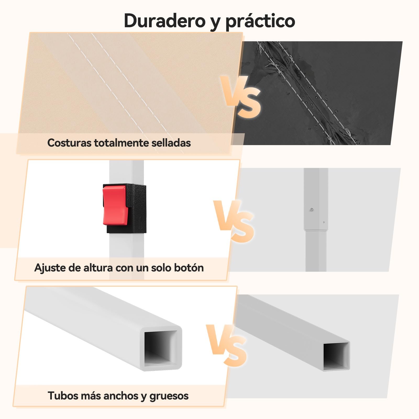 Devoko Carpa, 3x3 Impermeable Estable a Prueba de Frío, Plegable Ajustable en Altura, Tienda Plegable, Protección UV 50+, Bolsa de Transporte, Carpa Camping, Beige