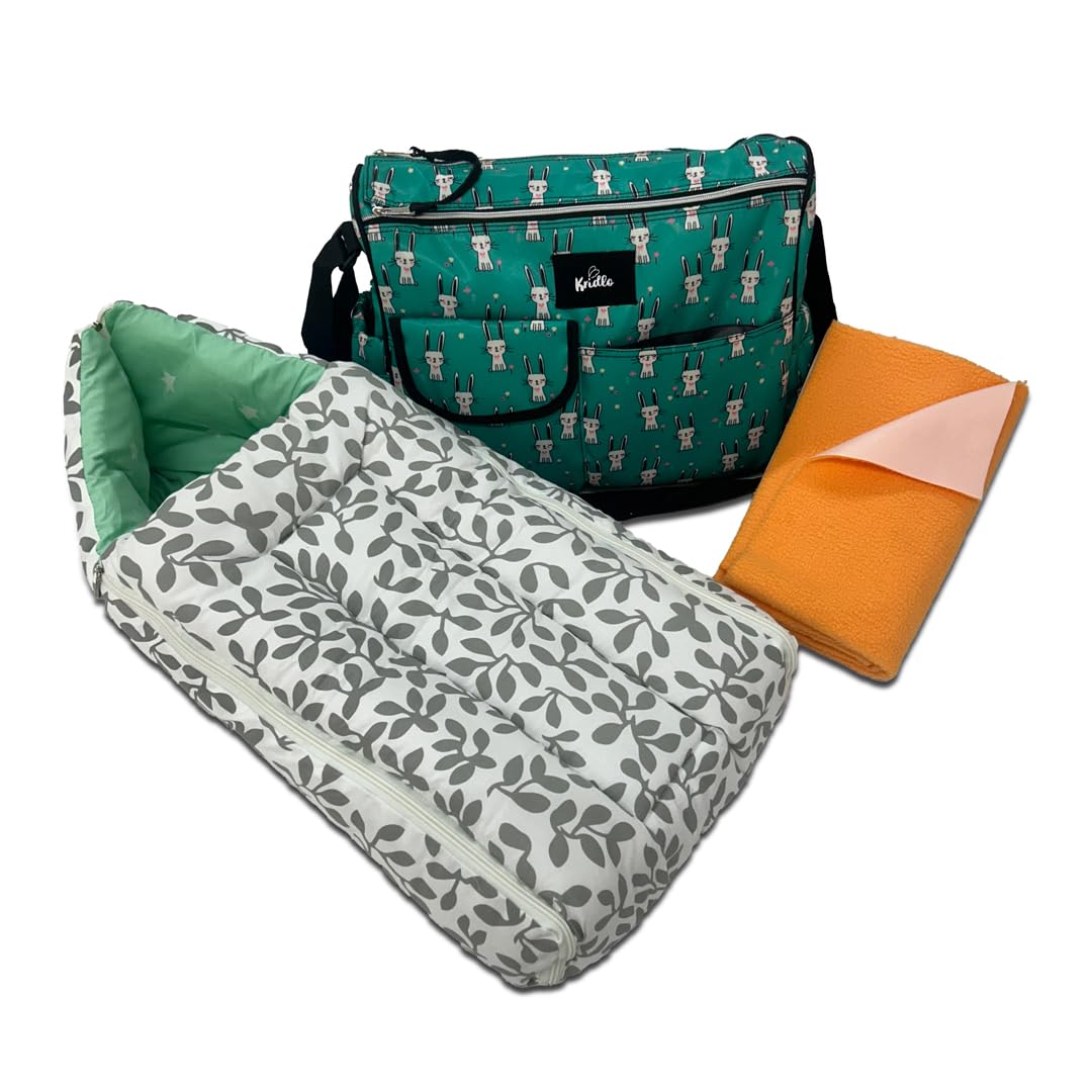 Grey Baby Nest + Dry Mat + Green Baby Diaper Bag Essential Combo - Pack of 3-image-46