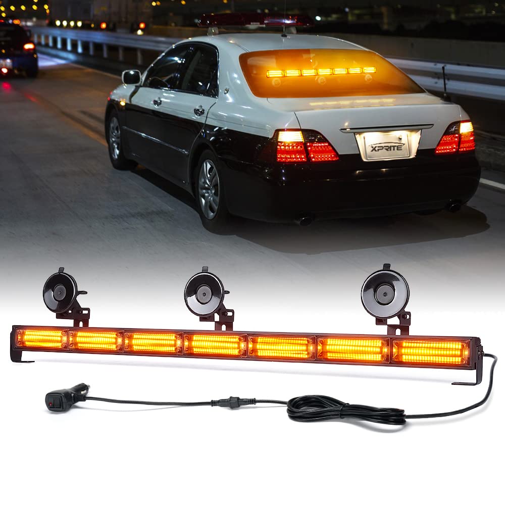 Xprite 31" Amber COB LED Traffic Advisor Strobe Light Bar, Emergency Hazard Warning Flashing Lightbar, w/Suction Cup Mount for Construction Vehicles Public Works Tow Trucks UTV Snow Plow