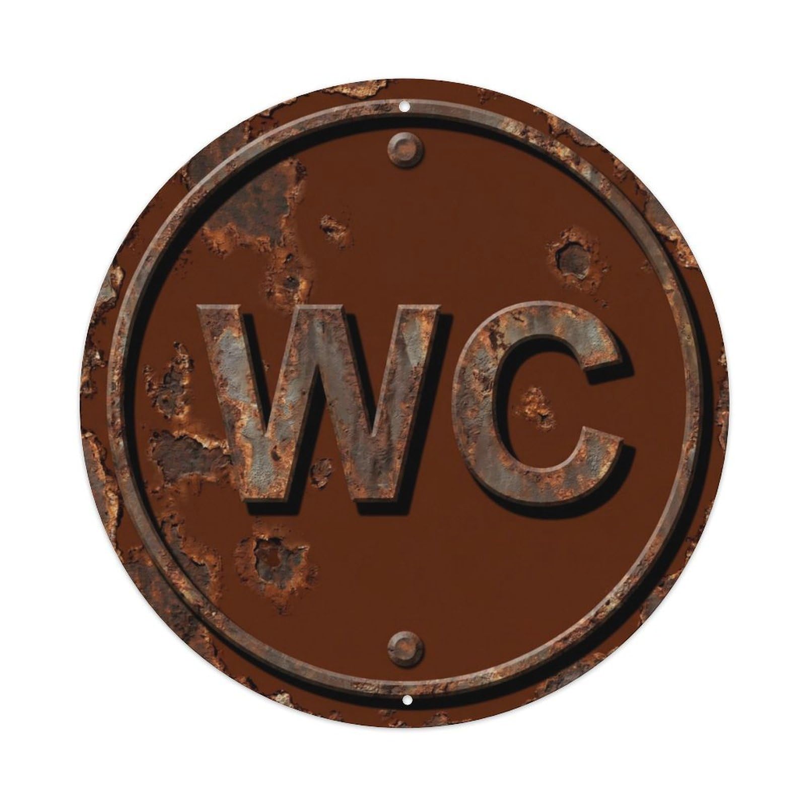 Toilet （WC） Rust Brown Oxidized Shield Metal Tin Sign Plaque Wall Decor for Cafe, Club Bar, Office, Home Garden Round Metal Poster 8x8Inch