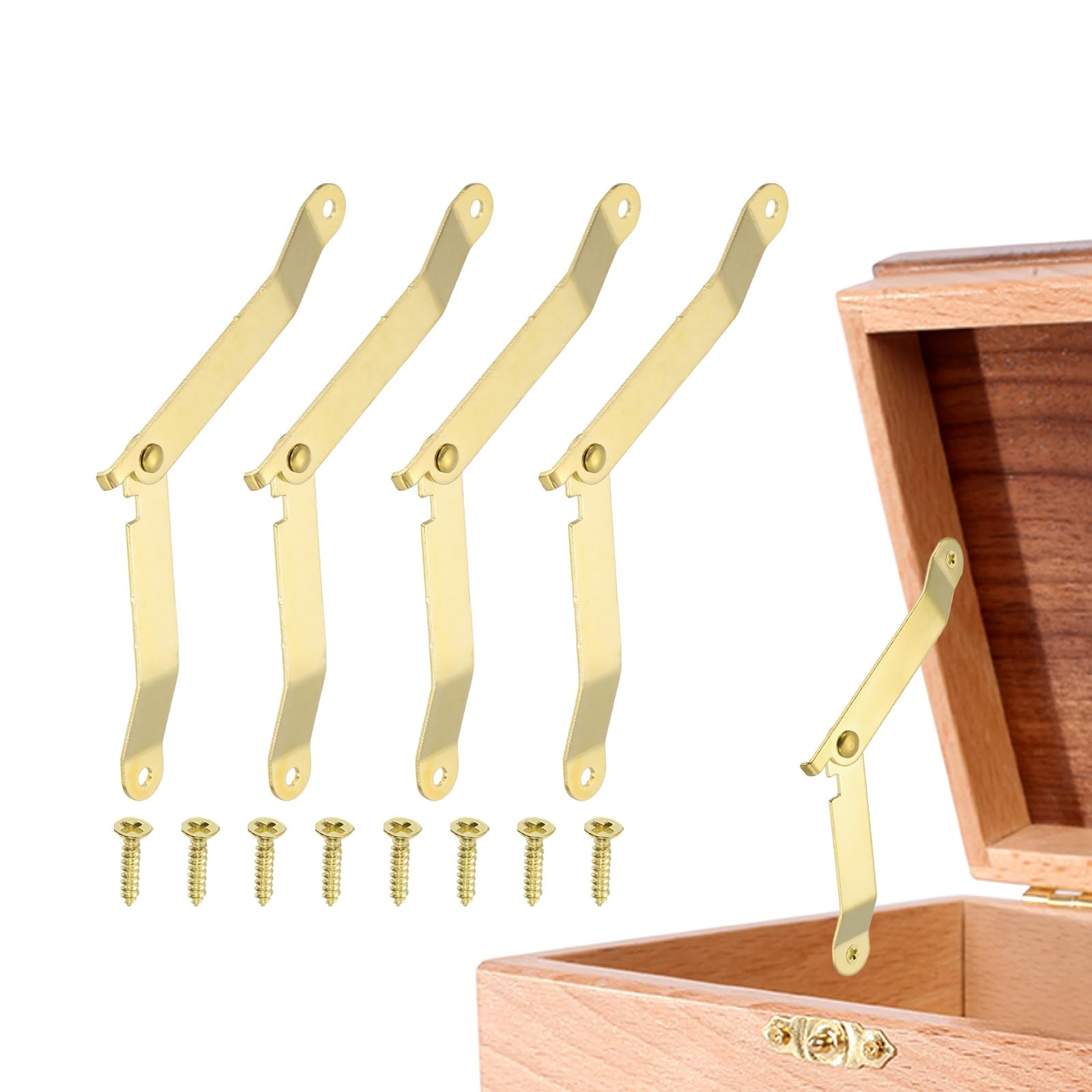 sourcing map 4Pcs Folding Lid Support Hinges, 2.8" 180 Degree Rotatable Hinges, Iron Lid Stay Hinge for for Cabinet Wardrobe Wooden Jewelry Box Cupboard Storage Shelve, Gold Tone