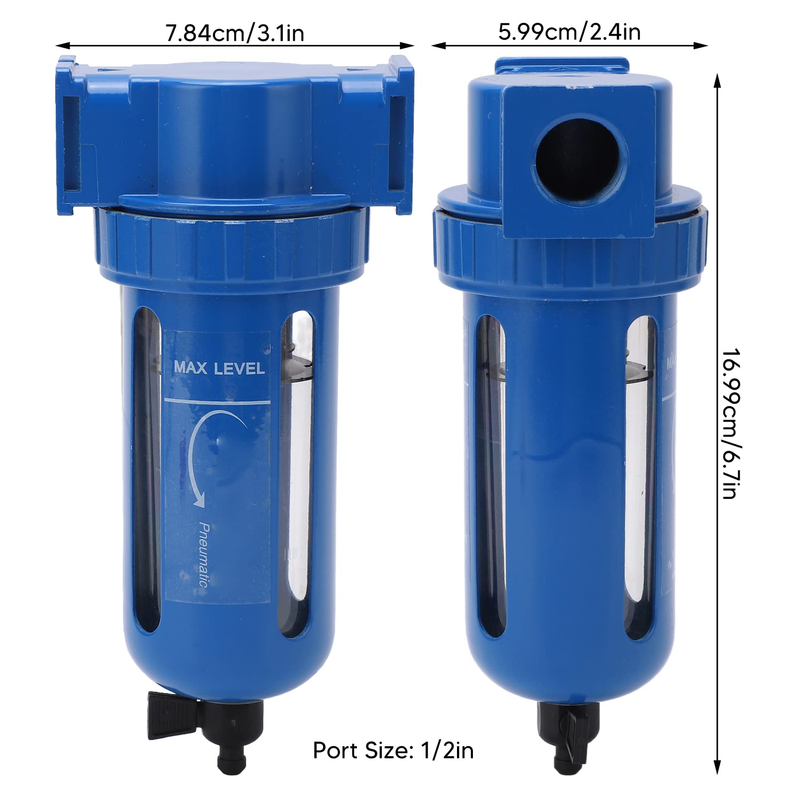 Filtro de aire comprimido, Filtro de compresor de aire de acero inoxidable de aleación de zinc, Separador de agua de compresor de aire de 0 a 145 Psi, Filtro de aire de (1/2NPT)
