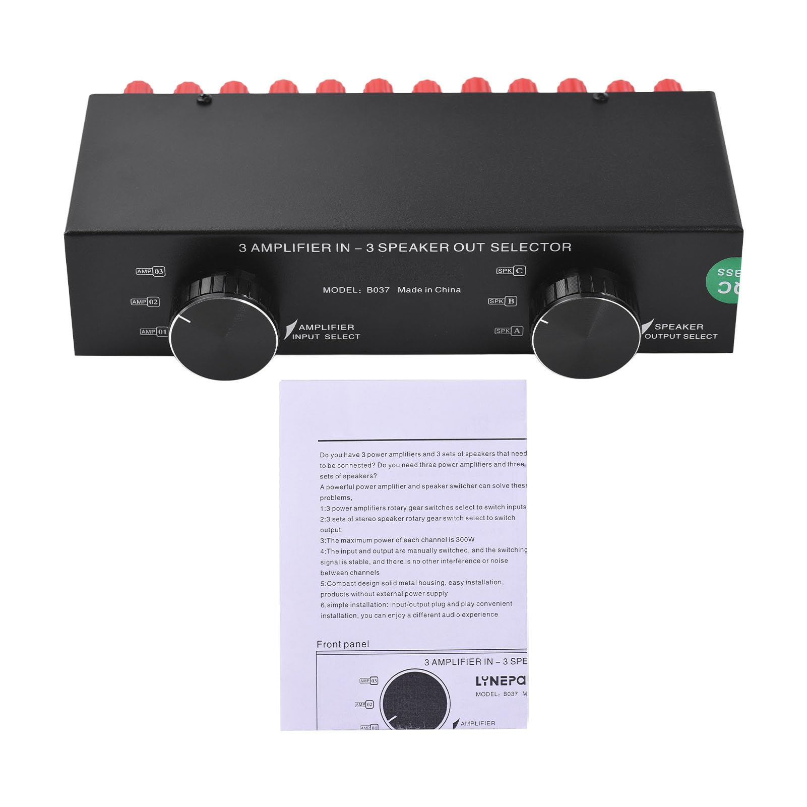 Drfeify Selettore Altoparlante Amplificatore, Custodia in Acciaio, Commutatore a 3 Ingressi e 3 Uscite per Una Gestione Audio Senza Soluzione di continuità nei Sistemi Audio Domestici