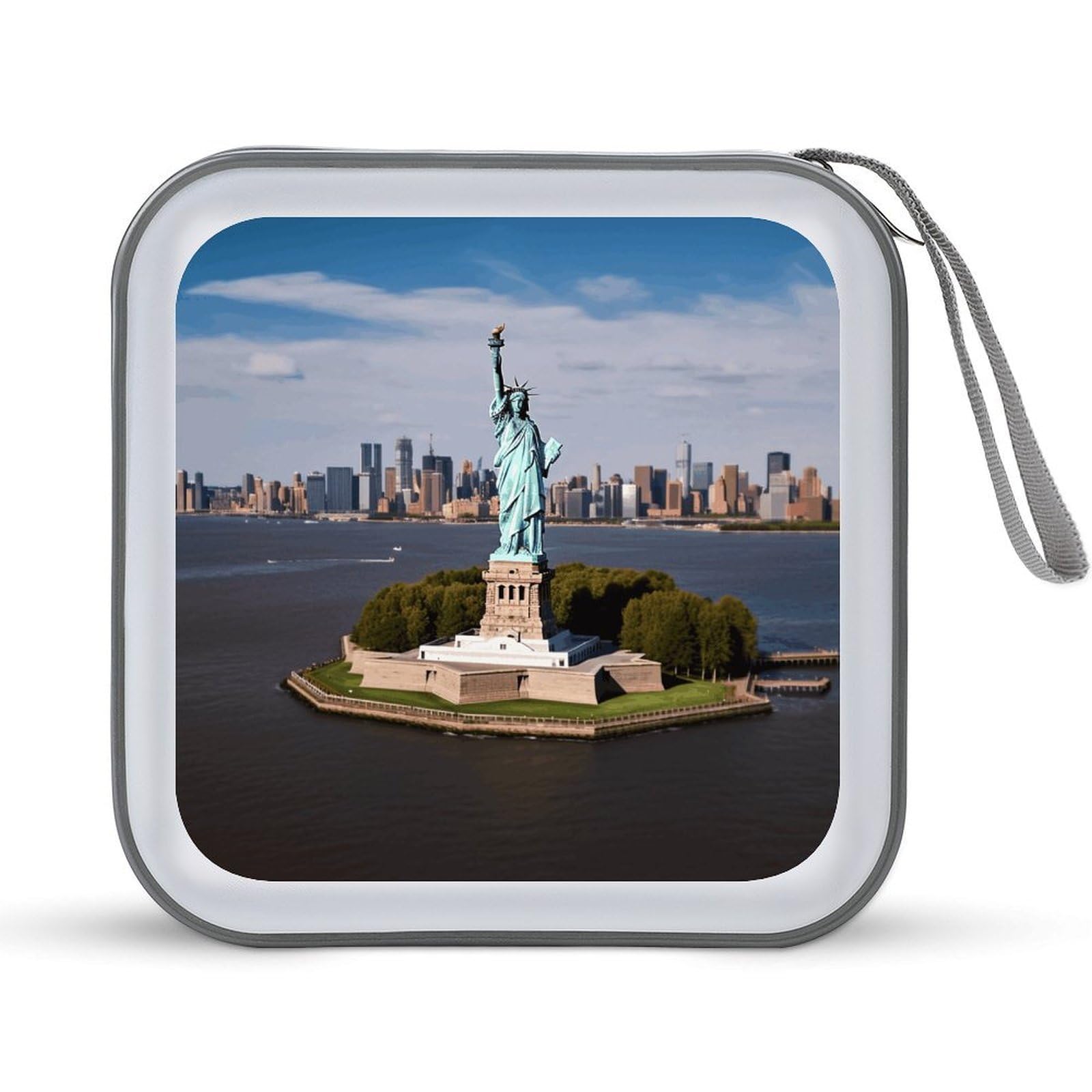 VstaDank Statue of Liberty in NYC CD Case, Portable CD Sleeve Zipper-Style CD/DVD Wallet, Anti-Scratch CD Storage Pouch, Plastic CD Case for CDs, DVDs, Blu-rays, Vinyl Records