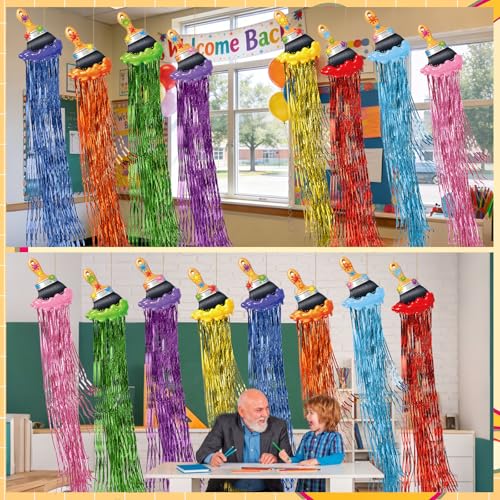 Image of Affrolling 8 Pcs Art Paint Party Decoration Back to School Paint Brush Hanging Decorations with Tassels for Classroom Back to School Art Birthday Party Supplies 3.4 ft Summer Door Banner Sign Decor