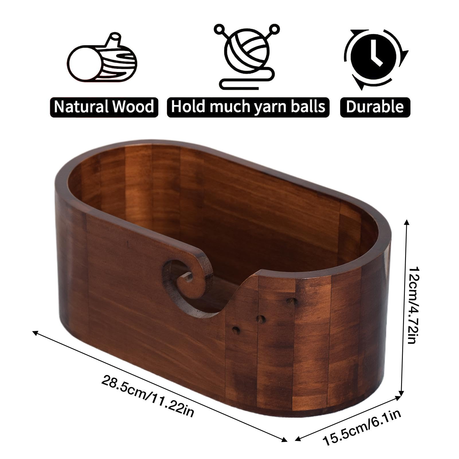 Grote houten kom voor breigaren, grote ovale kom voor breigaren, draagbare breiaccessoires voor breien en macramé