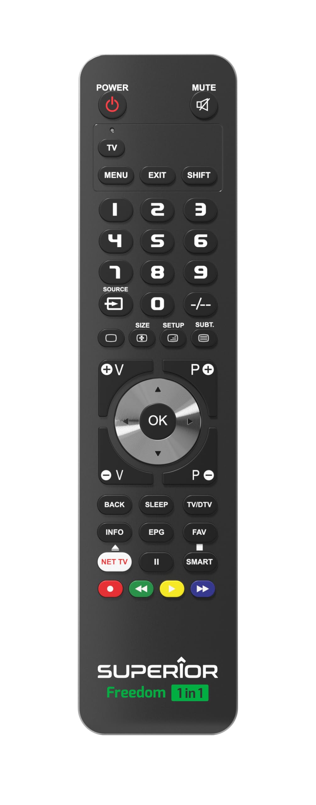 Superior Electronics Freedom 1in1 USB-​C, Telecomando Universale Programmabile per Un Dispositivo, Compatibile con TV, Televisori Smart, Decoder, DVD, Proiettori, Soundbar, VCR - Nero, SUPTUB001