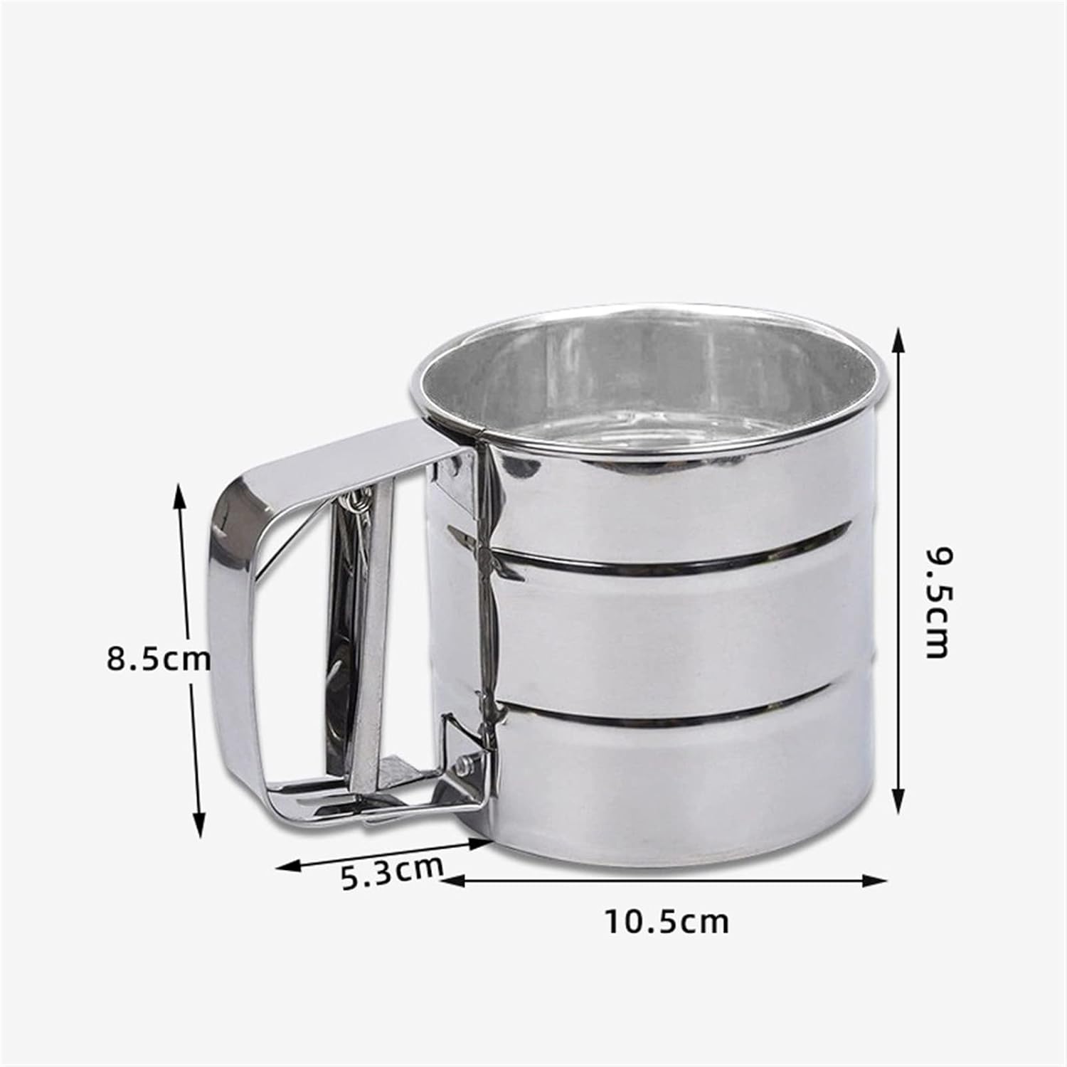 Food Strainers， Stainless Steel Semi-Automatic Flour Sieve Baking Tools Cup Flour Filter Sieve Hand-held Flour Sieve Strainer