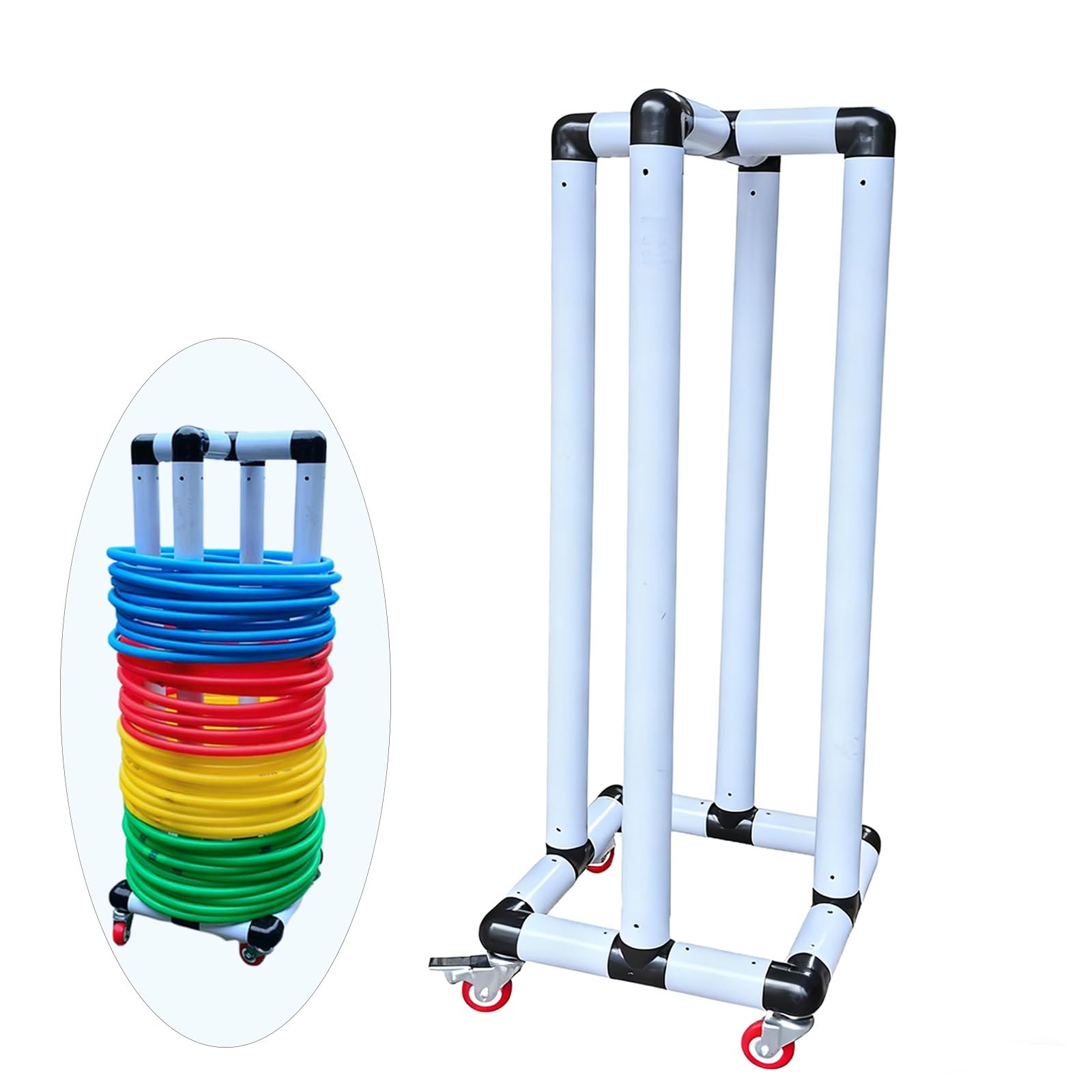 Supporto per Hula Hoop Carrello portaoggetti per hula hoop - Organizer per hula hoop in PVC con ruote, supporto salvaspazio per studio yoga, palestra e casa