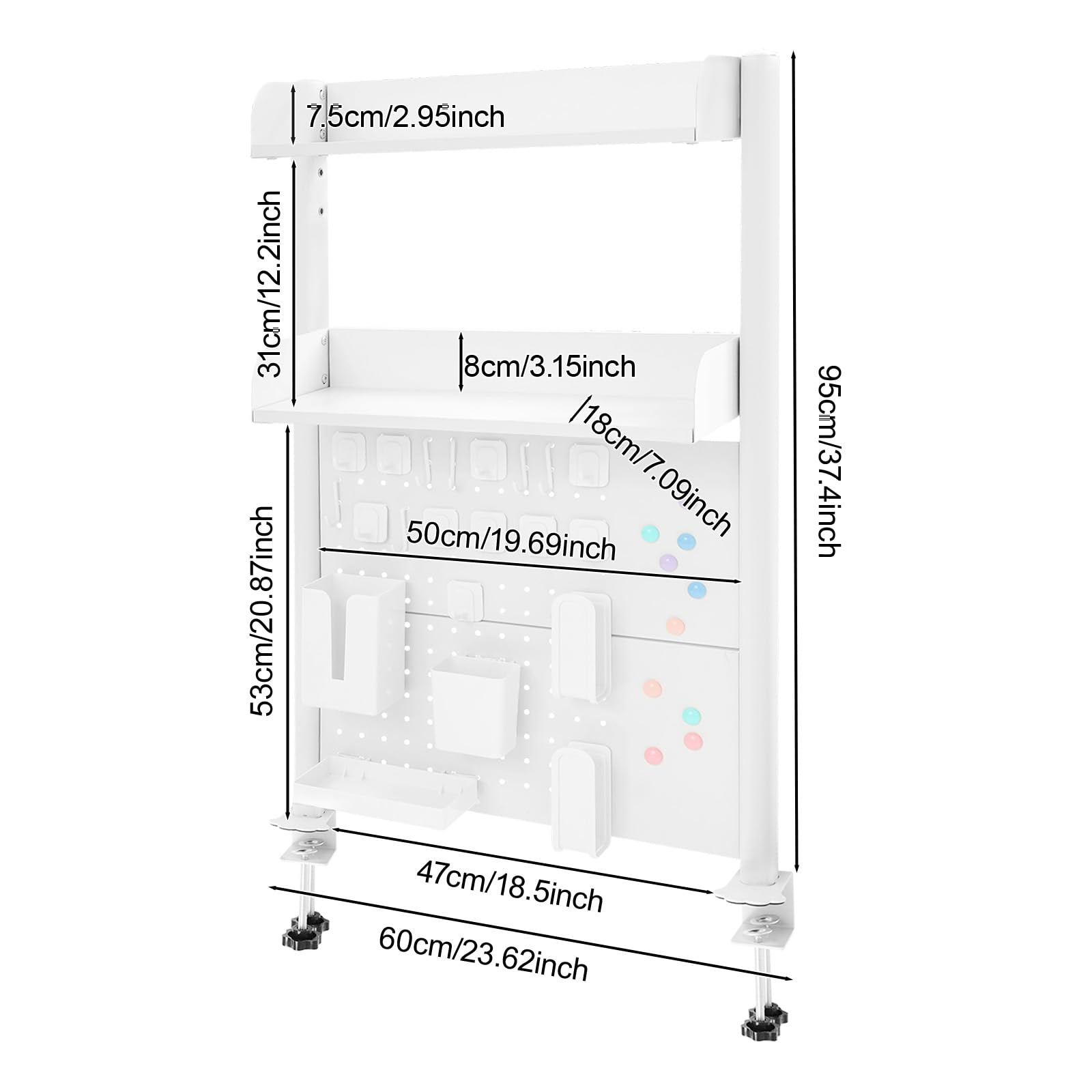 Organizer da scrivania con morsetto da 50 cm, a 3 livelli, con parete forata, per casa, ufficio (bianco)