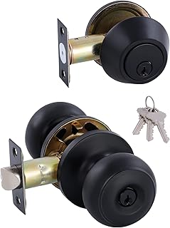 All Keyed Identical Deadbolt Door knob Single Cylinder Deadbolt Lock Combo Set, Classic Matte Black Exterior Door Knobs with Deadbolt Entrance and Front Door Lock