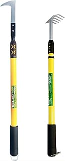 garden mile® - Juego de Herramientas telescópicas para jardinería (Acero al Carbono, Mango de Agarre Suave), Color Negro y Amarillo, Rake & Patio Knife