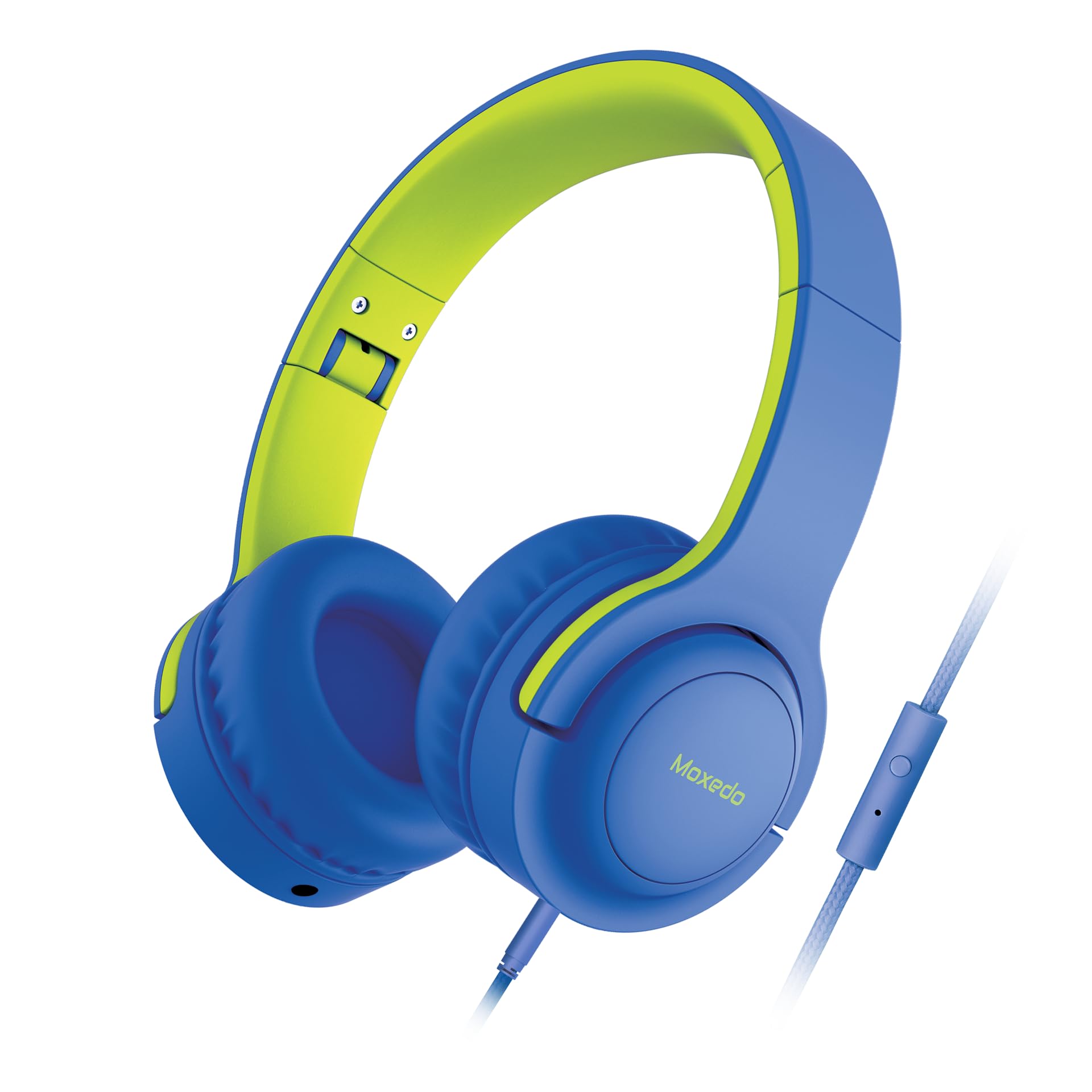 MoxedoTiny Tunes Wired On-Ear Headphone with In-Line Remote Built-in Microphone Adjustable Foldable Design Stereo Headphone 93dB Compatible for Ipad/Phone/Tablet and Other Devices (Blue)