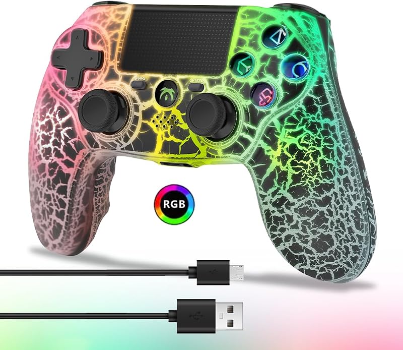 DYONDER Vezeték Nélküli Kontroller PS4-hez RGB Fénnyel, Dupla Rezgéssel - Kompatibilis PS4/Slim/Pro Konzolokkal