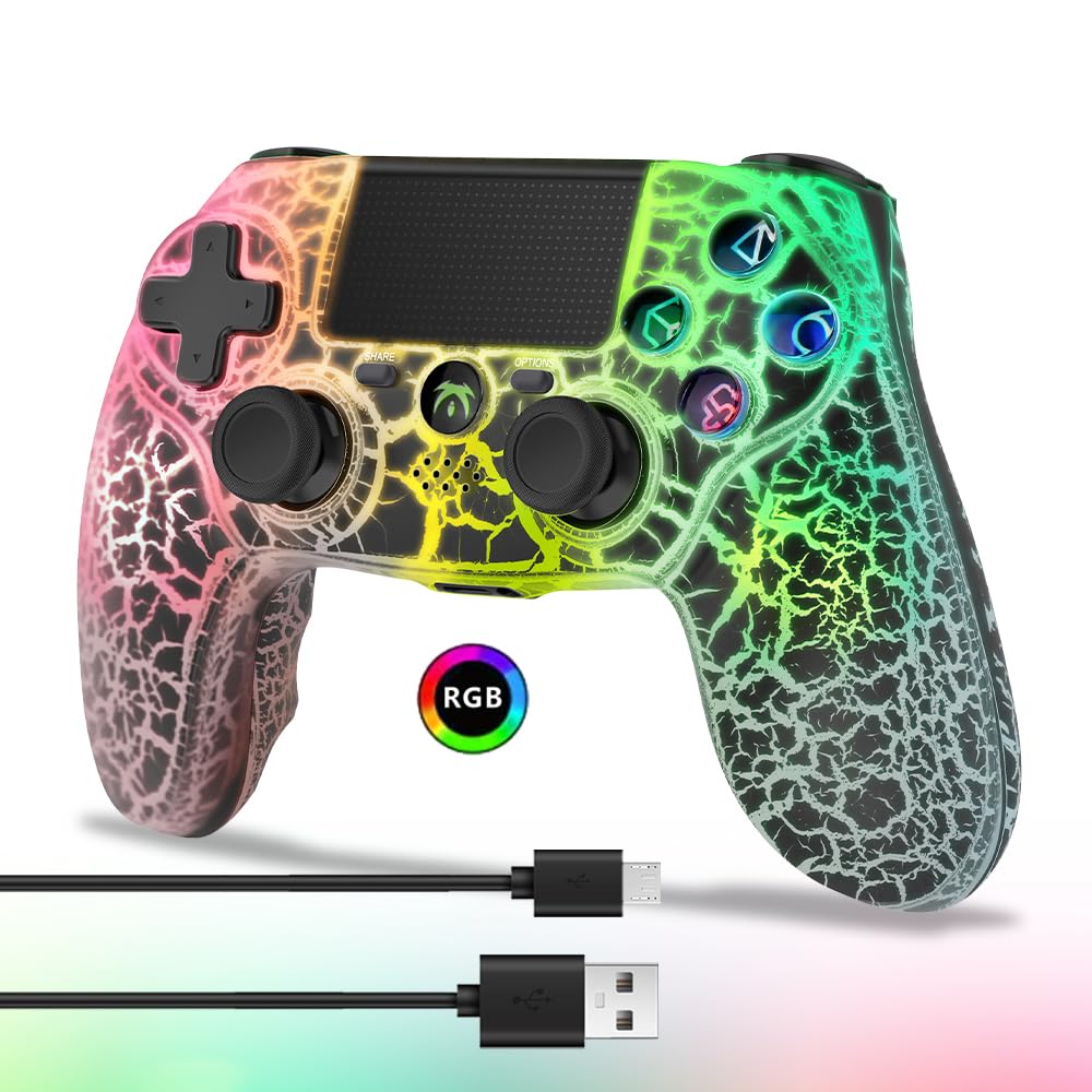 wireless Controller per PS4, Gamepad wireless con vibrazione doppia, con luce RGB, joystick PS4 per PS4/Slim/Pro/PC(B)