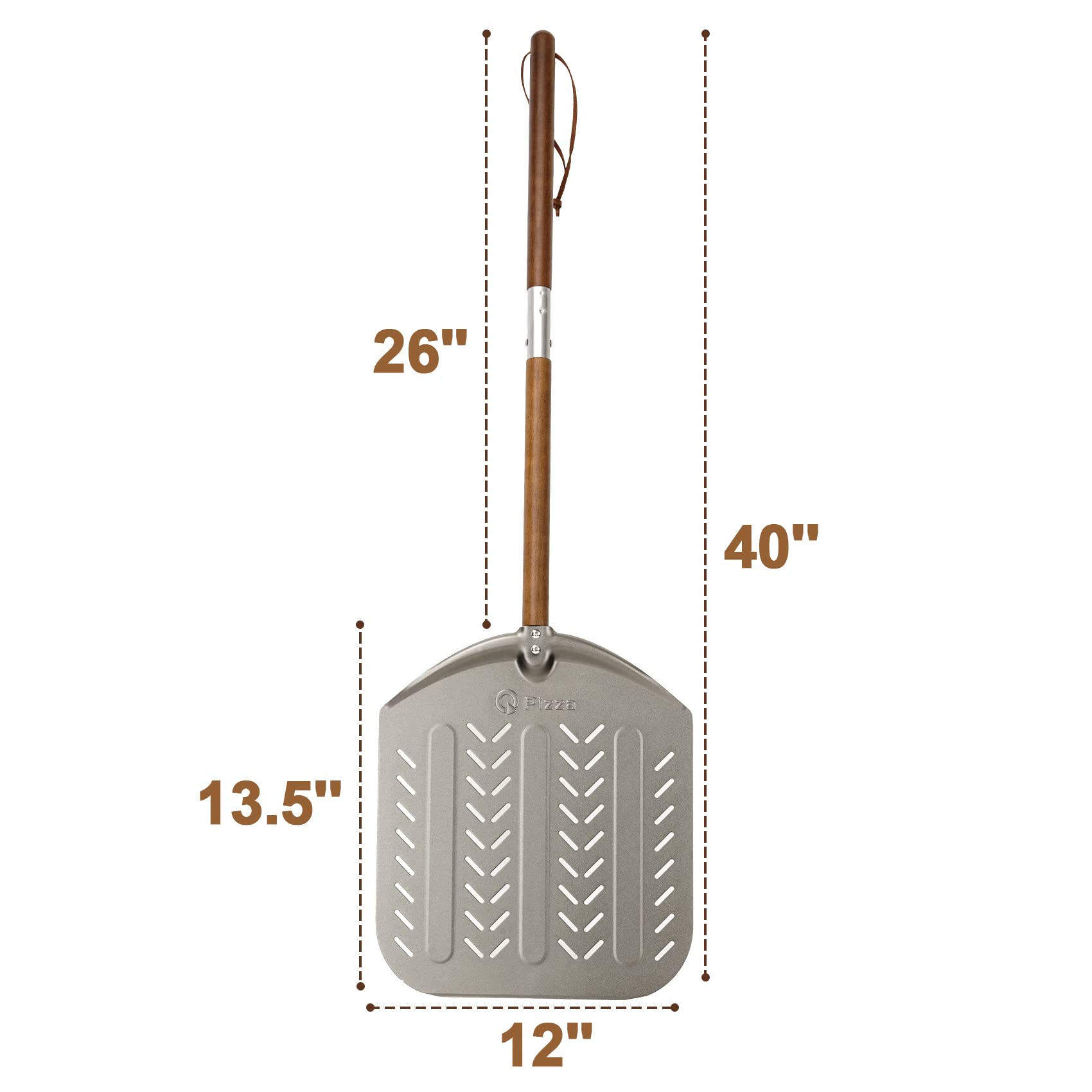 Q Pizza Pizza Peel, 12" Perforated Metal Pizza Paddle For