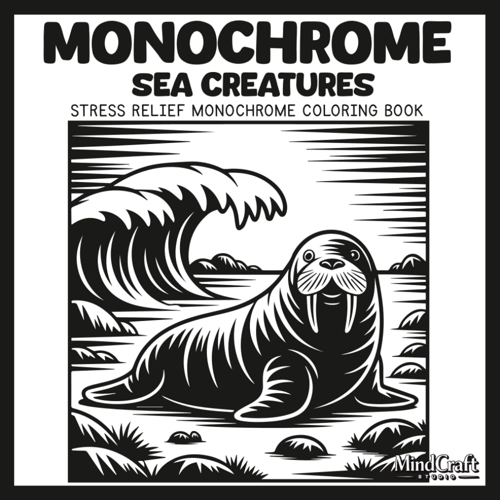 Monochrome Sea Creatures: Stress Relief Monochrome Coloring Book | Relaxing Single-Color Dot Space Coloring Pages with Ocean Animals