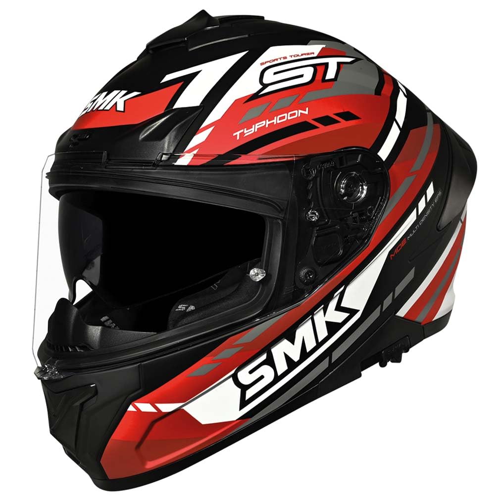 Casco de Moto Integral SMK Typhoon SV Sports Tourer Rojo Mate con Visor Solar - Homologado ECE 22.06 - Designed