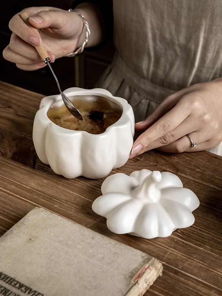 Contenitore per lo zucchero, Zuccheriera in ceramica a forma di zucca, barattolo caramelle, tè con coperchio