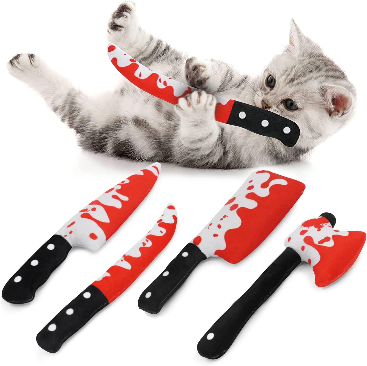 CiyvoLyeen Knife Catnip Toys Chew Bite Resistant Toys for Cats Boredom Relief Teeth Cleaning Cat Toys Interactive Catnip Filled Kitty Supplies Cat Lover Gift Set of 4