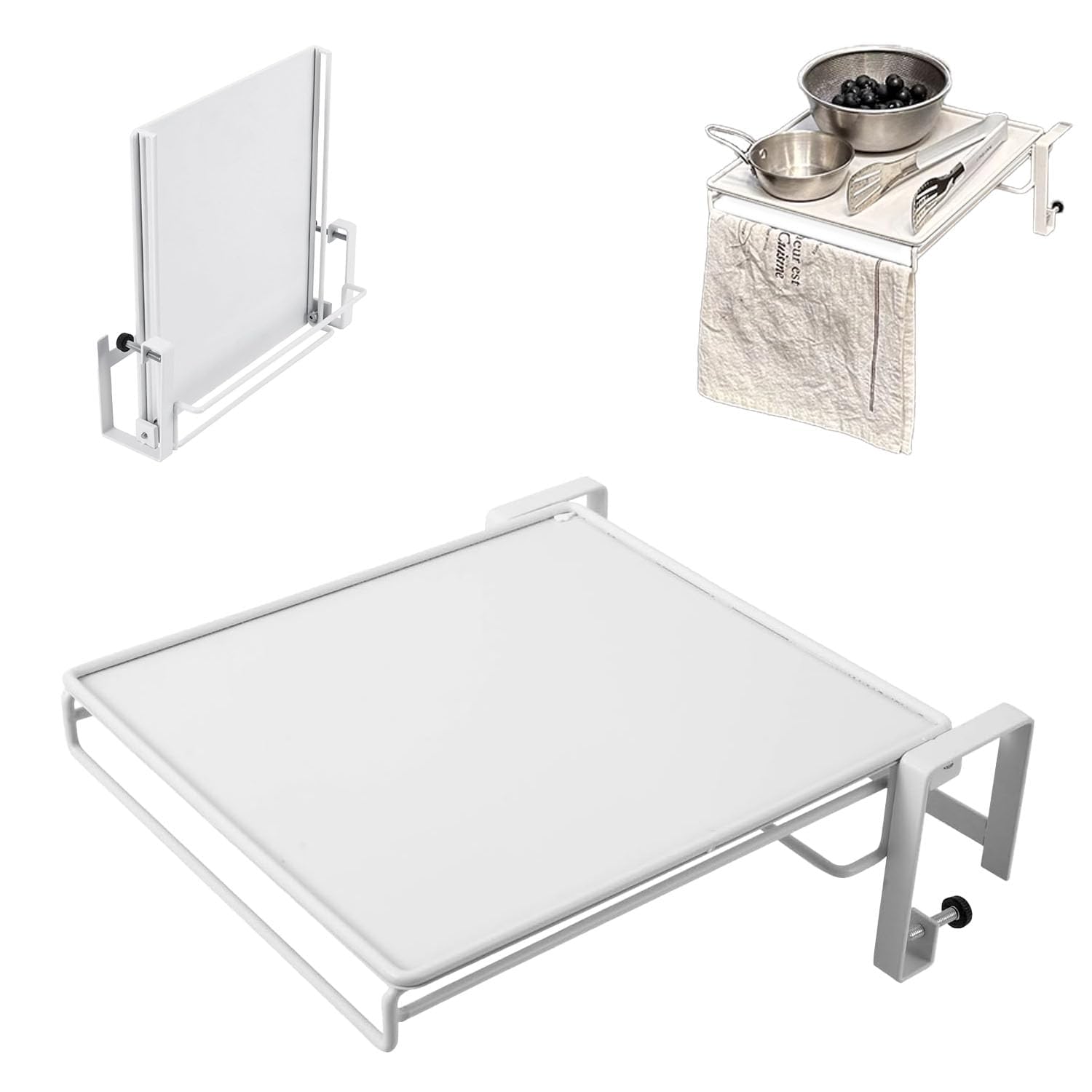 Kitchen Auxiliary Table, Work Bench, Folding Storage Rack, Support, Kitchen Table, Wall Mounted, Countertop, Towel Rack, Tabletop Shelf, Extendable Storage Support, Divider Plate, Convenient Storage white