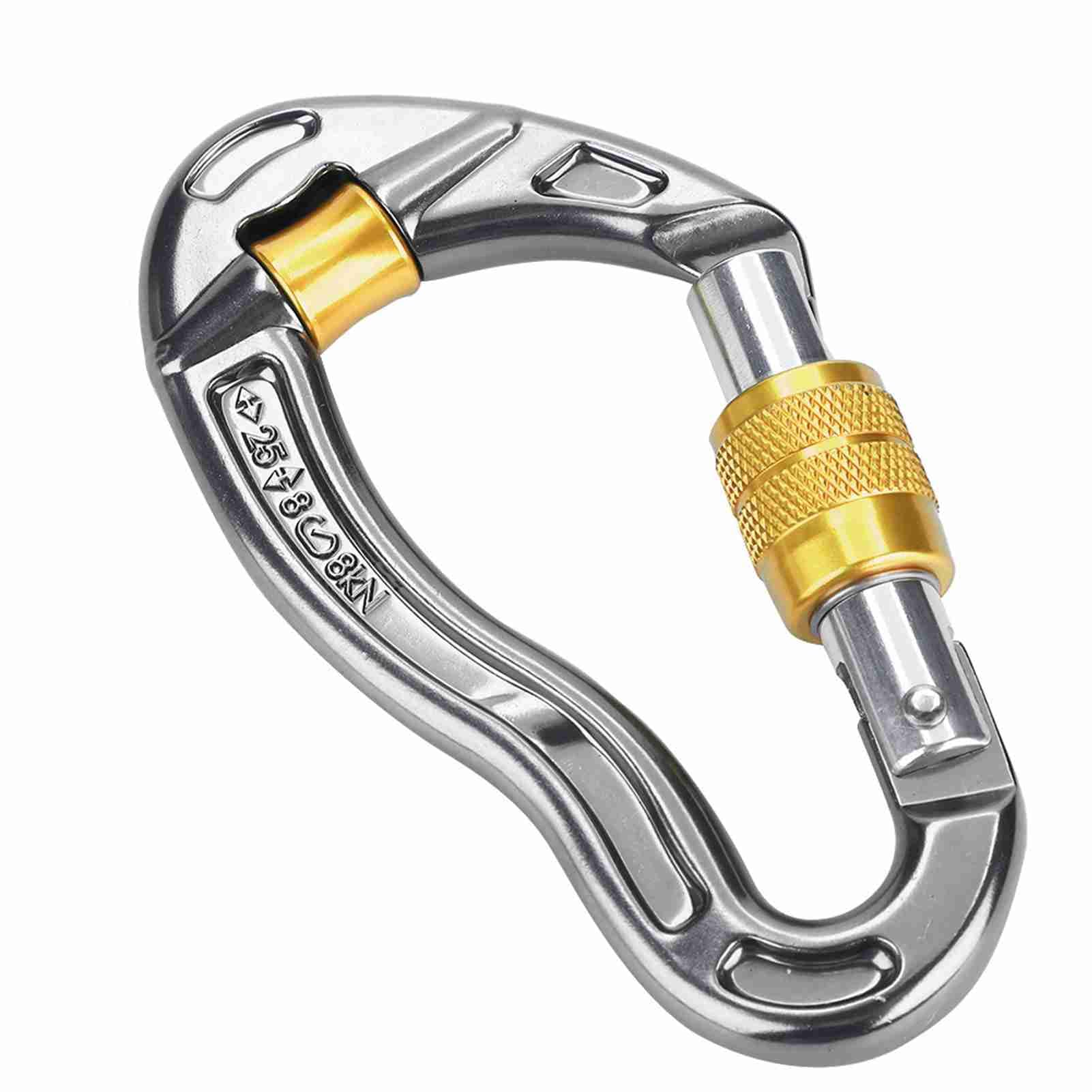 25KN Karabiner Drehverschluss Und Schwerlast Karibiker Kletterkarabiner Auto Locking Karabinerhaken für Erholung im Freien(Gelb)