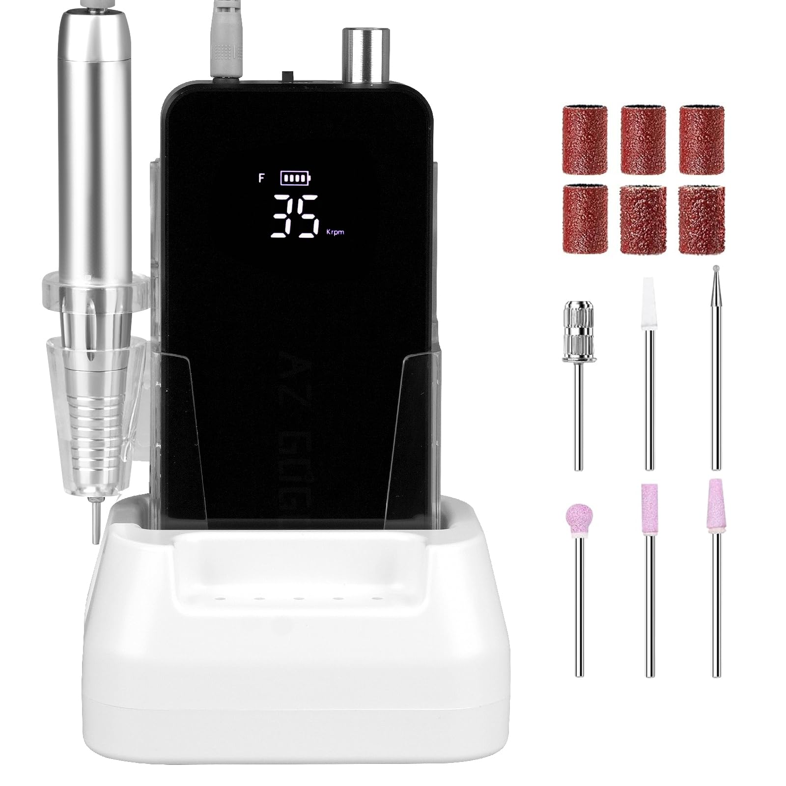 Photo 1 of AZ GOGO Nail Drill Machine, 35000RPM Rechargeable Professional Portable Nail Drills for Acrylic Gel Nails - Low Noise & Low Vibration Coreless Motor E-File (Black)