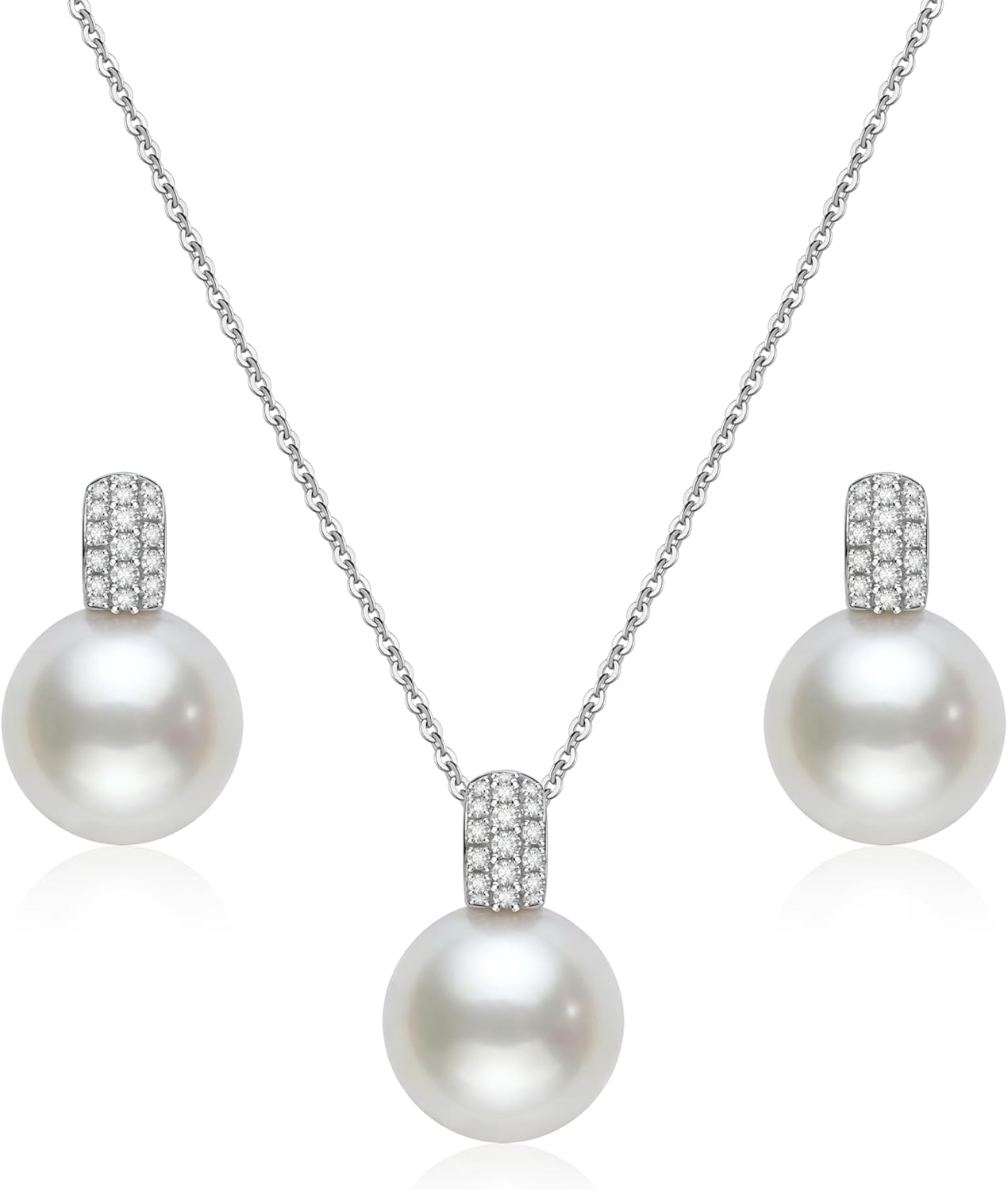 Classic Pearl Jewelry Set for Women – Elegant Pearl Necklace and Earrings Set with 14K Gold Plated Silver Chain Jewelry Perfect as Special Occasion Gift